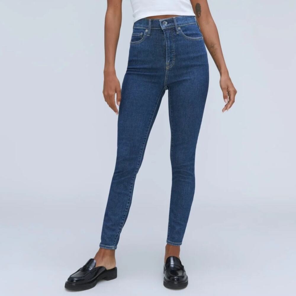 Everlane The Way High Skinny Jeans Mid Blue Organic Cotton Full Length 26